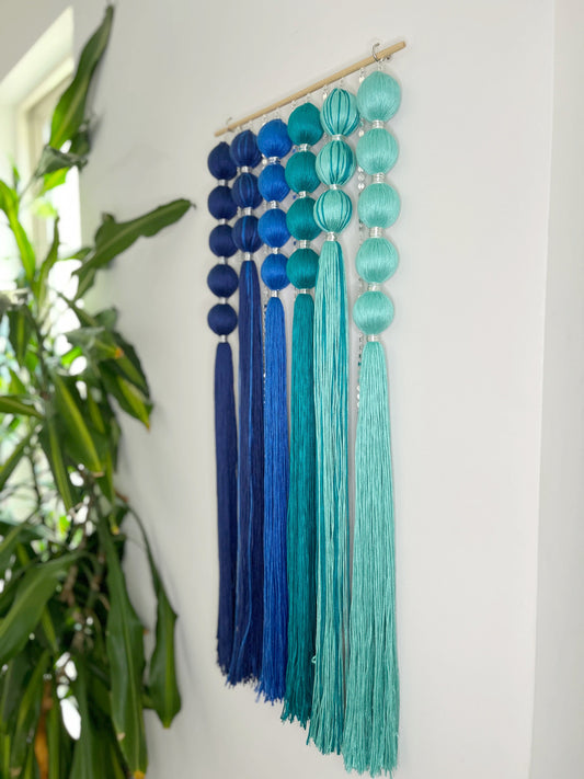 Sirena Blue Gradient Spherical Macramé Wall Hanging
