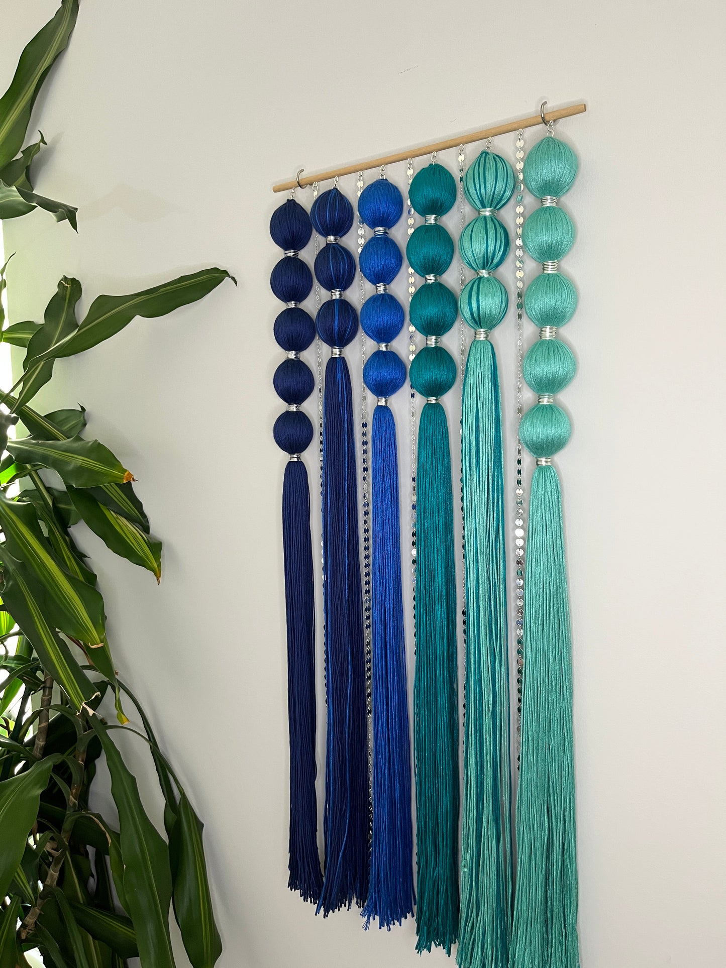 Sirena Blue Gradient Spherical Macramé Wall Hanging