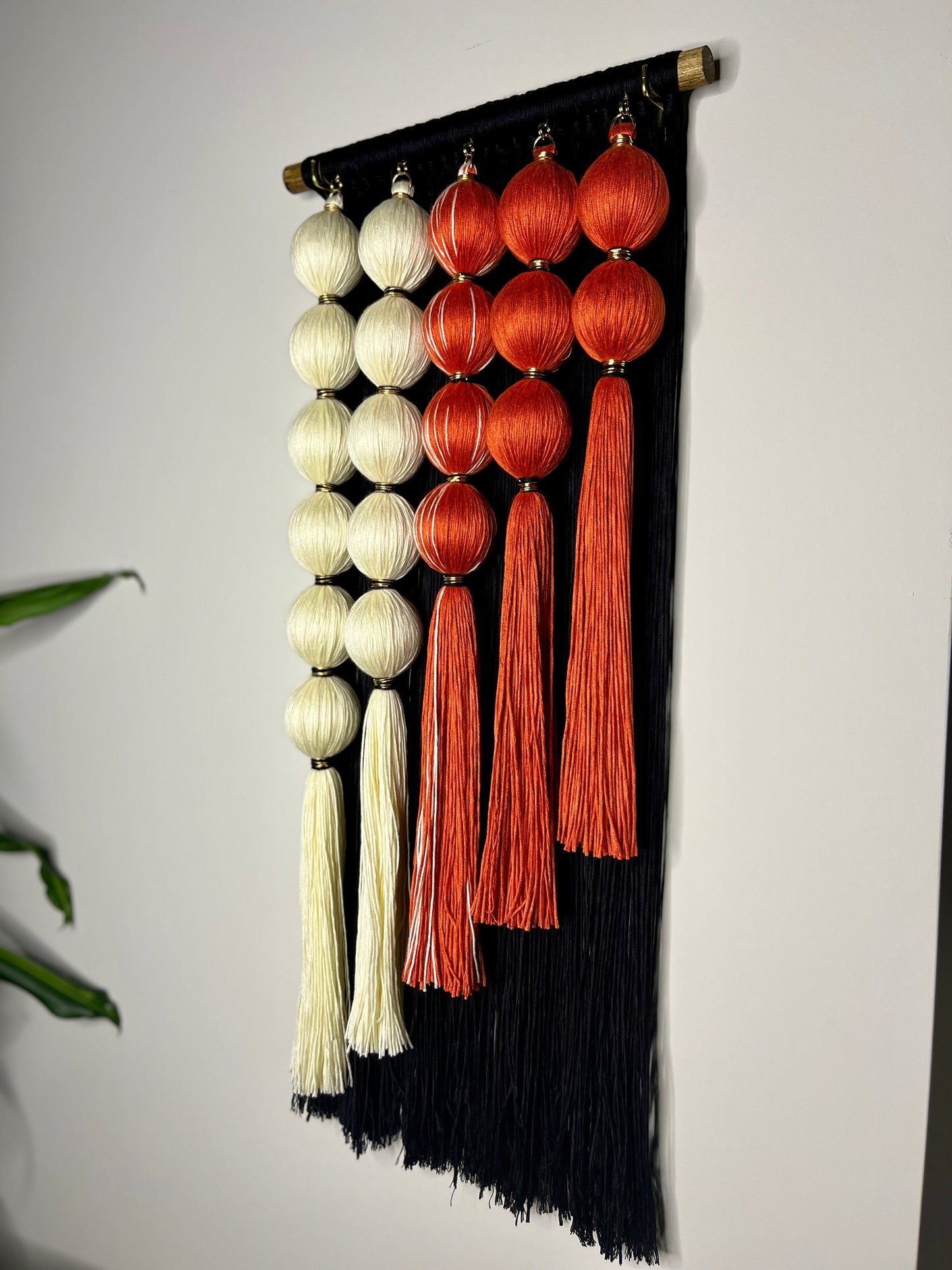 Midnight Ember Handmade Macrame Wall Hanging: Black and Terracotta Fiber Art Tapestry