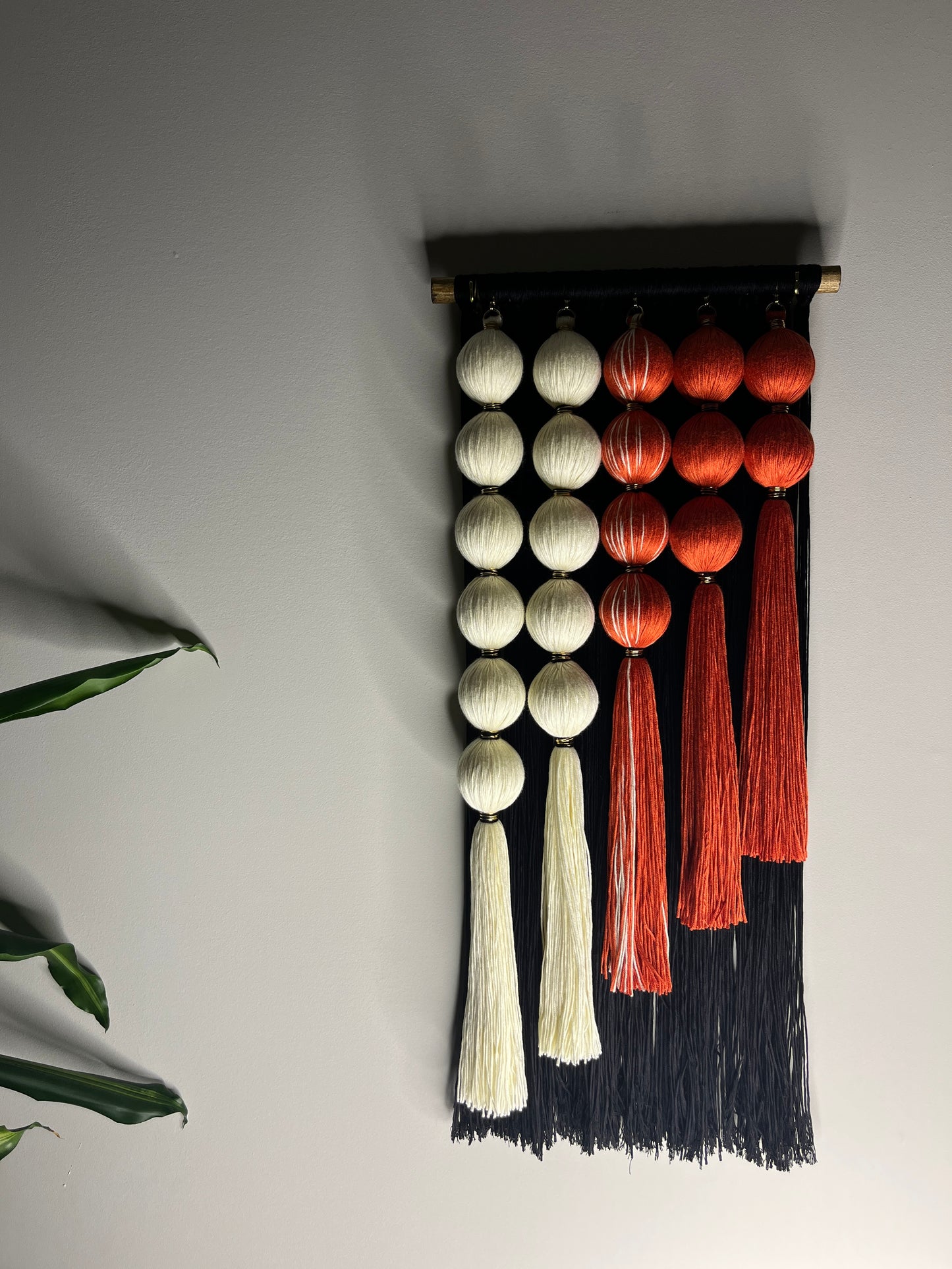 Midnight Ember Handmade Macrame Wall Hanging: Black and Terracotta Fiber Art Tapestry