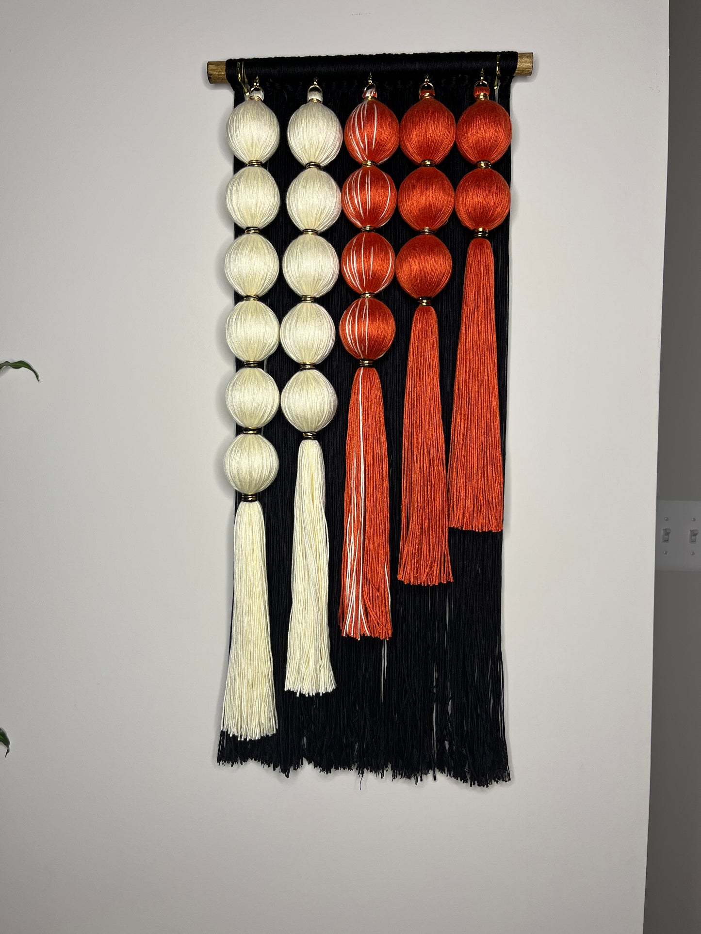 Midnight Ember Handmade Macrame Wall Hanging: Black and Terracotta Fiber Art Tapestry