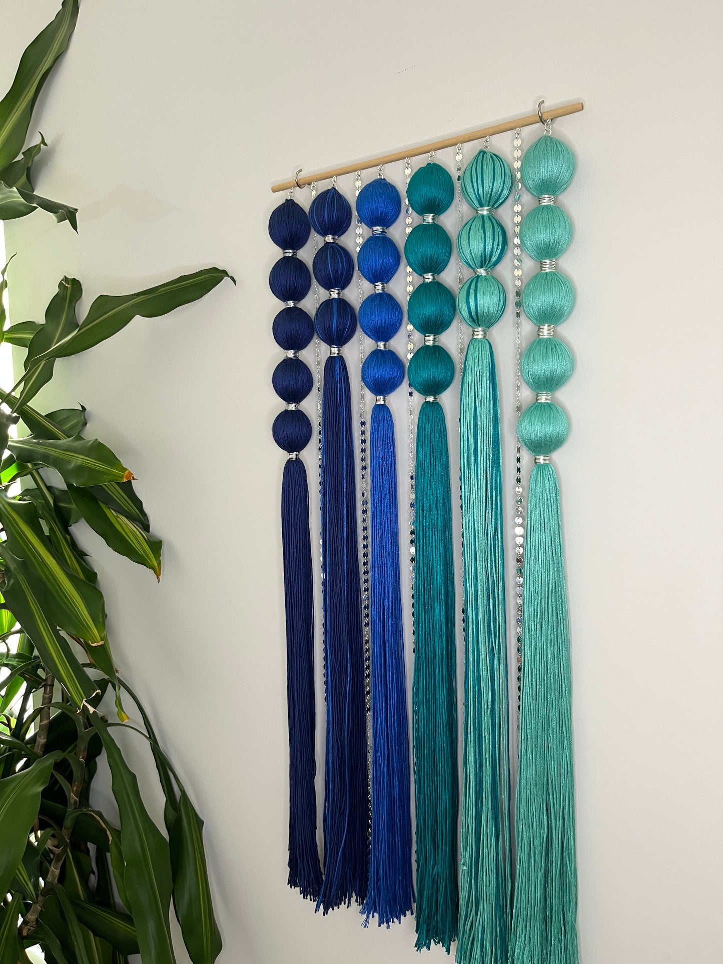 Sirena Blue Gradient Spherical Macramé Wall Hanging