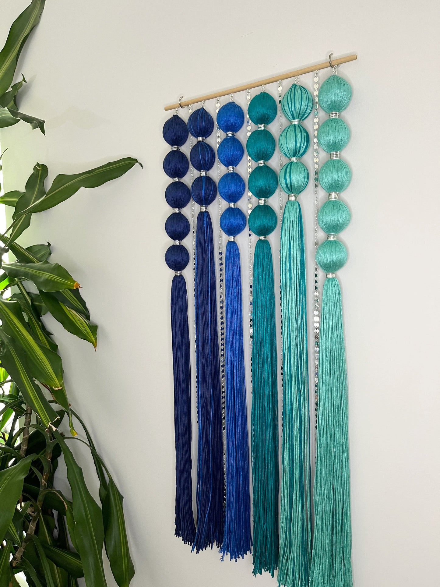 Sirena Blue Gradient Spherical Macramé Wall Hanging
